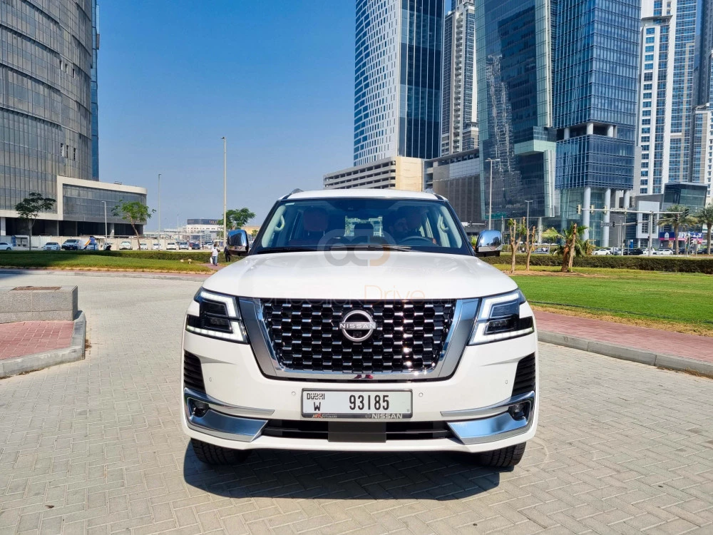 White Nissan Patrol Platinum 2022 for rent in Dubai 2