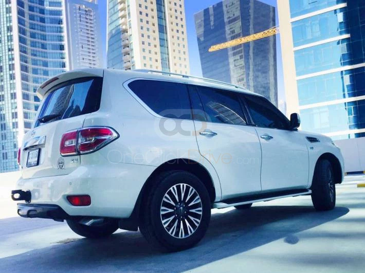 White Nissan Patrol 2018 for rent in Dubai 2