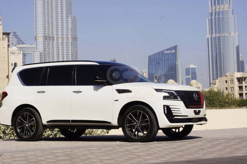 White Nissan Patrol Nismo 2018 for rent in Dubai 2