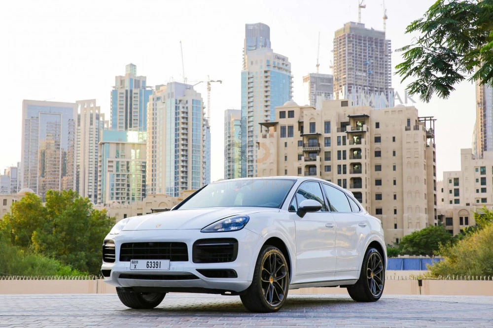 White Porsche Cayenne Coupe 2020 for rent in Dubai 1