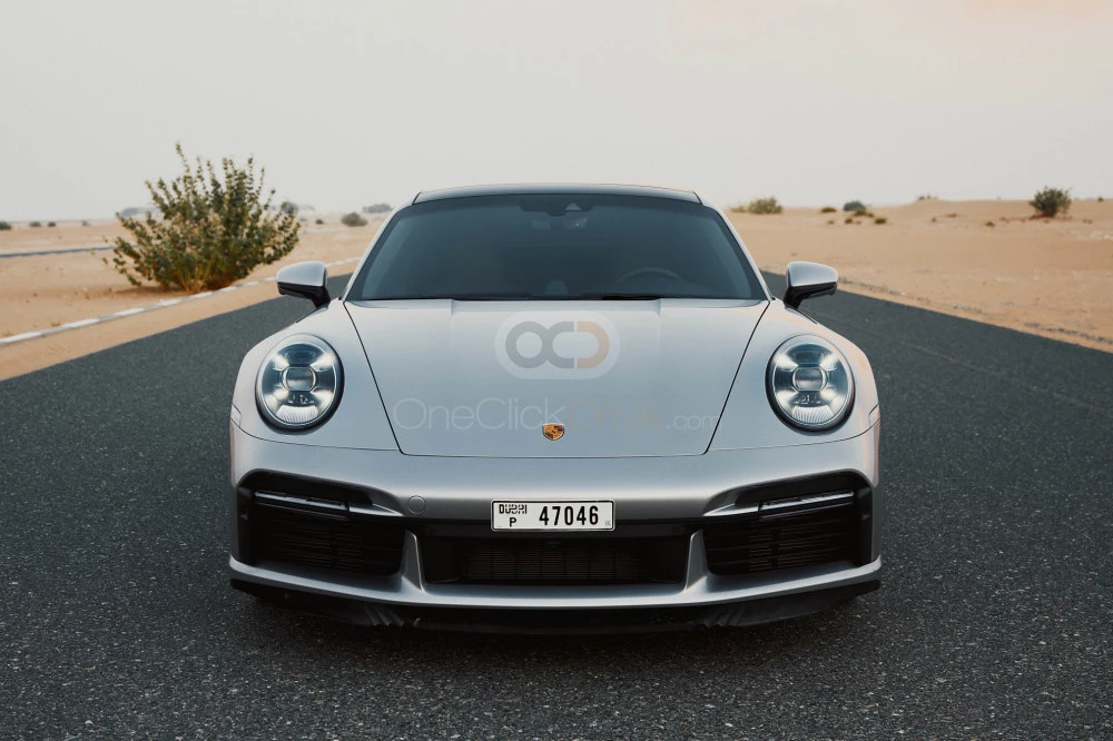 Silver Porsche 911 Turbo S 2020 for rent in Dubai 3