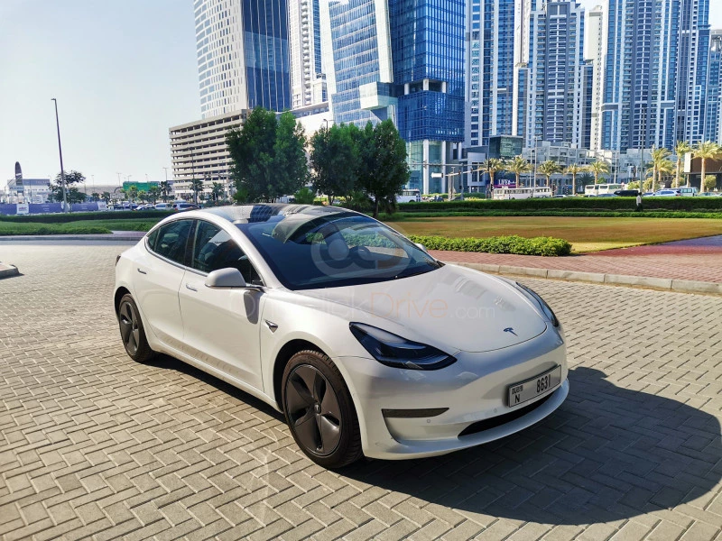 White Tesla Model 3 Long Range 2020 for rent in Dubai 1